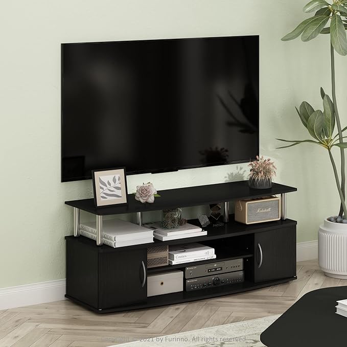 Furinno JAYA Large Entertainment Stand for TV Up to 55 Inch Americano/Chrome