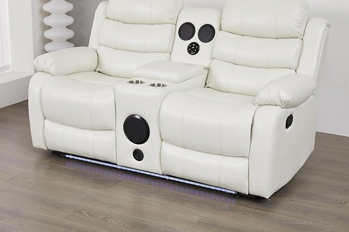 Faux Leather Manual Reclining Loveseat with LED and Console with SubWoofer