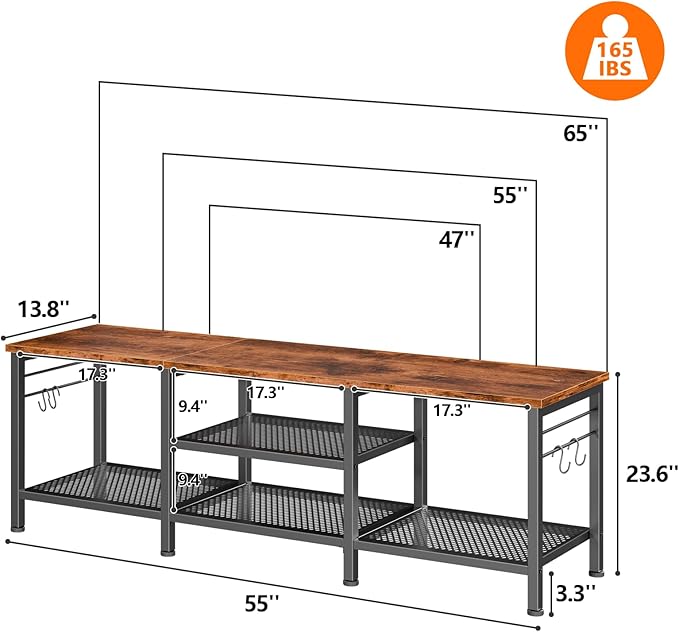 Furologee TV Stand for TVs up to 65 Inch Entertainment Center with Open Storage Shelves 55 Inch Television Stands with Soundbar Shelf for Living Room Bedroom Rustic Brown