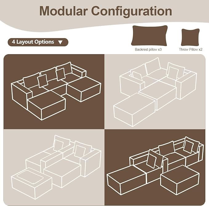 110 Modular Boneless Sectional Couch Corduroy Cloud Sofa with 2 Ottomans 3-5 Seater U-Shaped Memory Foam Sofa for Living Room Deep Seats No Assembly Gery