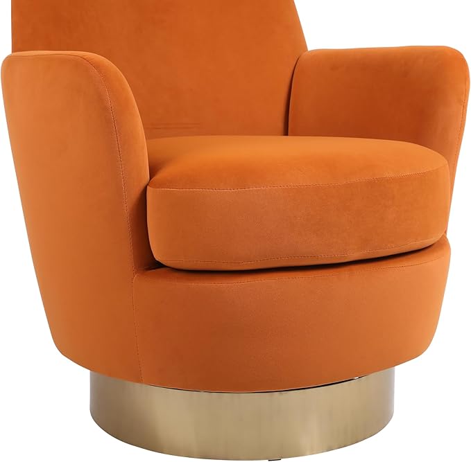 Swivel Barrel Chair Swivel Accent Chairs Armchair for Living Room Reading Chairs for Bedroom Comfy Round Barrel Chairs with Gold Stainless Steel Base (Orange)