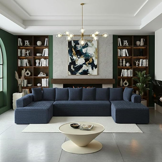 145 Modular Sectional Sofa Oversized U-Shaped Deep Seat Corduroy Cloud Couch with Fixed-Shape Frame Sleeper Sofa Couch Boneless Couches for Living Room No Assembly RequiredSofa in A BoxBlue