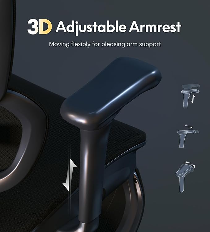 FLEXISPOT Sentinel Ergonomic Office Chair with Dual-Wing Adaptive Lumbar 3D Armrests 3-Position Recline up to 120° Height-Adjustable Backrest Premium Mesh Computer Desk Chair for Home &amp Office