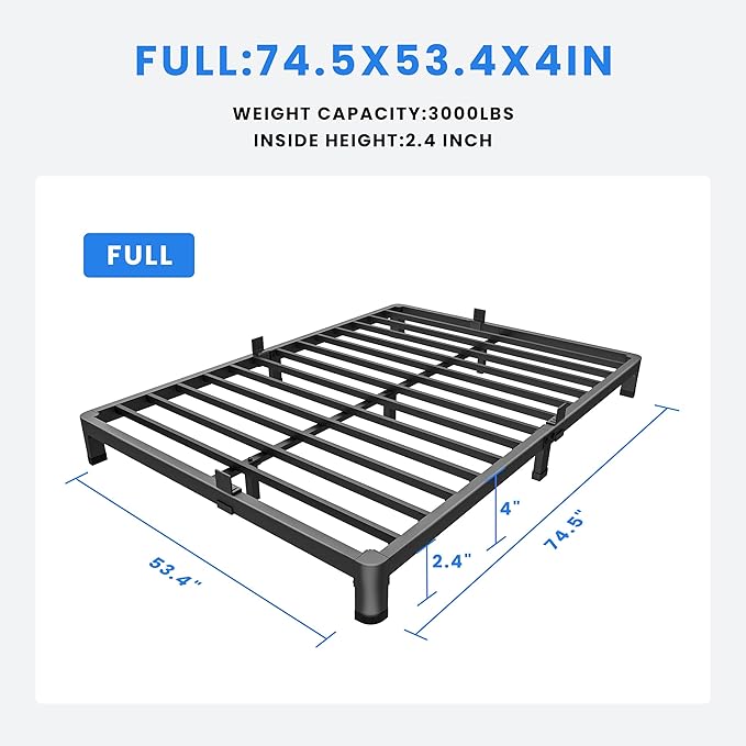MAF 4 Inch Full Size Metal Platform Bed Frame with Round Corner Legs 3000 LBS Heavy Duty Steel Slats Support Noise Free No Box Spring Needed Easy Assembly
