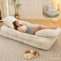 Foldable Lazy Sofa Bed Polyester Upholstered Human Dog Bed for Adults and Pets with 5 Adjustable Backrest Positions and 2 Soft Cushions for Living Room Bedroom Beige | Breathable Materials