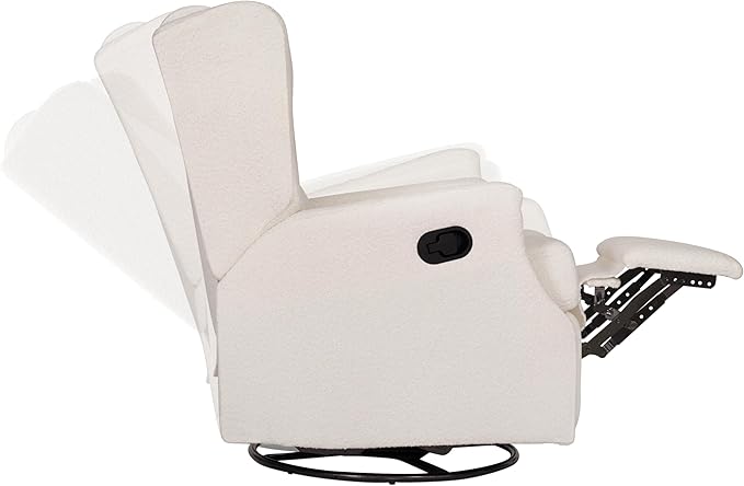 Flash Furniture Omma Swivel Glider Rocking Recliner Manual Wingback Recliner with 360 Degree Swivel for Living Room Bedroom or Nursery Upholstered Off-White Boucle