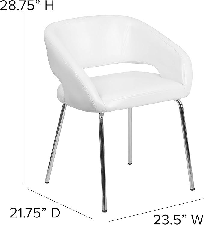 Flash Furniture Fusion Series LeatherSoft Upholstered Side Reception Chair Retro Padded Lounge Chair for Living Room or Office White