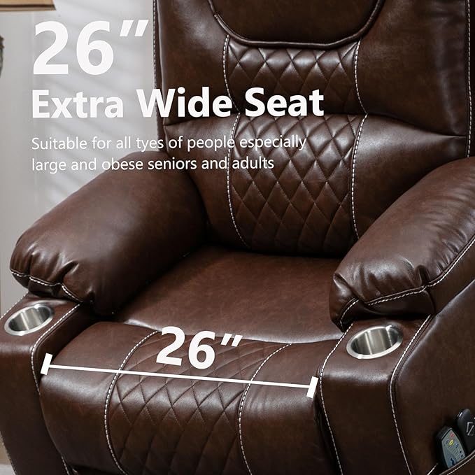 Oversized Power Lift Recliner Chair for Big and Tall 400 LBS Dual Motor Electric Recliner with Heat &amp Massage Zero Gravity Leather Sofa Chair for Living Room Home Theater Brown