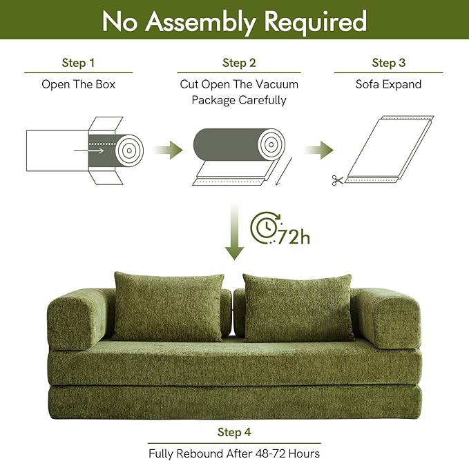 81 Convertible Sofa Bed with Storage Pockets 5-in-1 High Density Foam Boneless Couch Corduroy Folding Futon Sleeper Sofa for Living Room Bedroom Apartment No Assembly Required Green