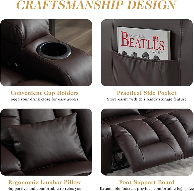 Loveseat Recliner SofaRV Wall Hugger Recliners for Small SpacesReclining Loveseat Sofa Recliner with Cup Holders/Lumbar PillowsRV Furniture (Brown Loveseat with Console)