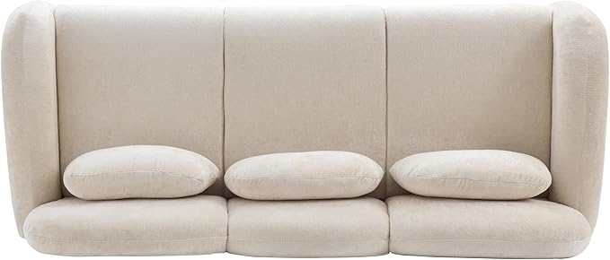 Christopher Knight Home Perla Modern Fabric Upholstered 3 Seater Sofa Couch with Pillow Wooden Home Sofa Living Room Comfy Cloud Couch for Bedroom Apartment Home Office Light Beige