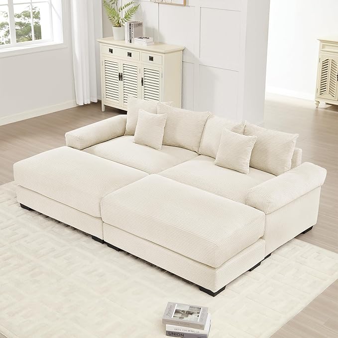 Ottoman for Modular Sectional Sofa Corduroy Oversized Sectional Couches for Living Room Bedroom Apartment Deep Seat Cloud Sofa Couch Sofá para Sala White