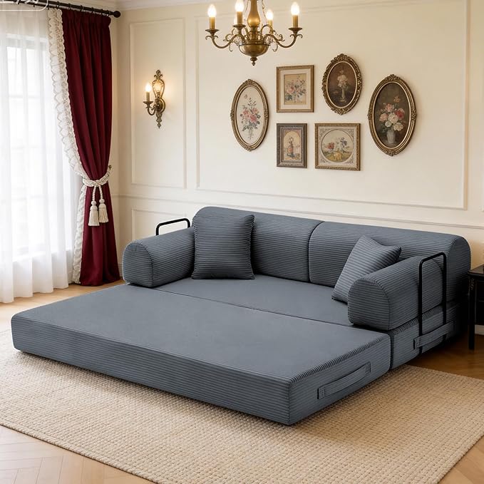 KEIKI 78 2Seat Sleeper Corduroy Sofa Couch for Executive Suite Apartment Living Family Friendly Homeowners Soft Plush Comfortable Cozy Relaxing Lounge Modern Contemporary Design Dark Gray
