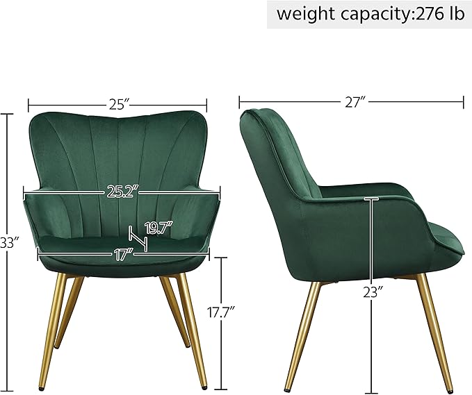Topeakmart Velvet Accent Chair Modern and Mid Century Barrel Chair Makeup Chair with Soft Padded and High Back for Living Room Bedroom Dressing Room Home Office Set of 2 Green