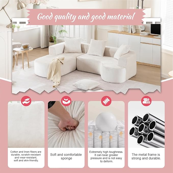 100''Oversized Sectional Sofa with Chaise for Living RoomModern Luxury Chenille 3-Seater Sofa Extra Wide Seat L-Shape Curved Cloud Couch with 3 Throw Pillows (Beige 100)