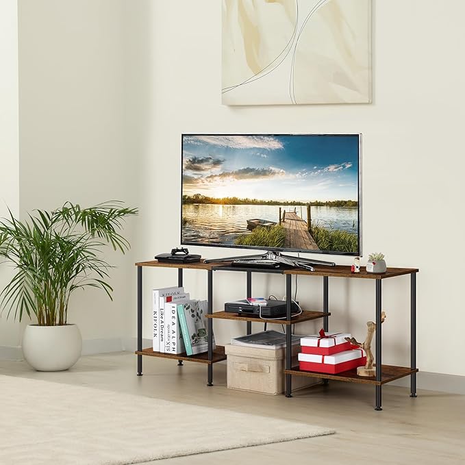 TV Stand for Bedroom 50 Inch TV Stand with Power Outlet 3 Tier Entertainment Center with Storage TV Console Table for 50 43 40 32 Inch TV Rustic Brown