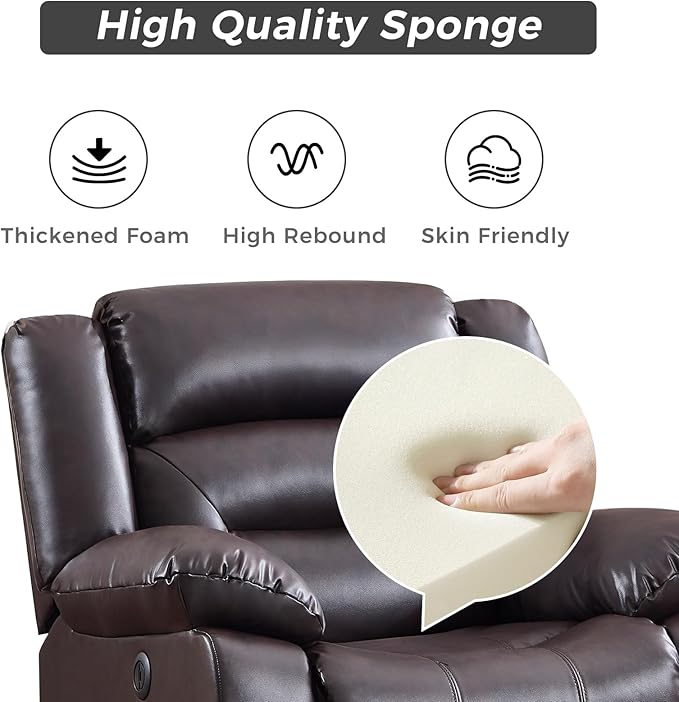EBELLO Classic Power Recliner Chair Oversized Electric Reclining Chair with Overstuffed Cushion and Back Soft Fabric Adults Single Recliner Sofa for Living Room Set of 2 Brown