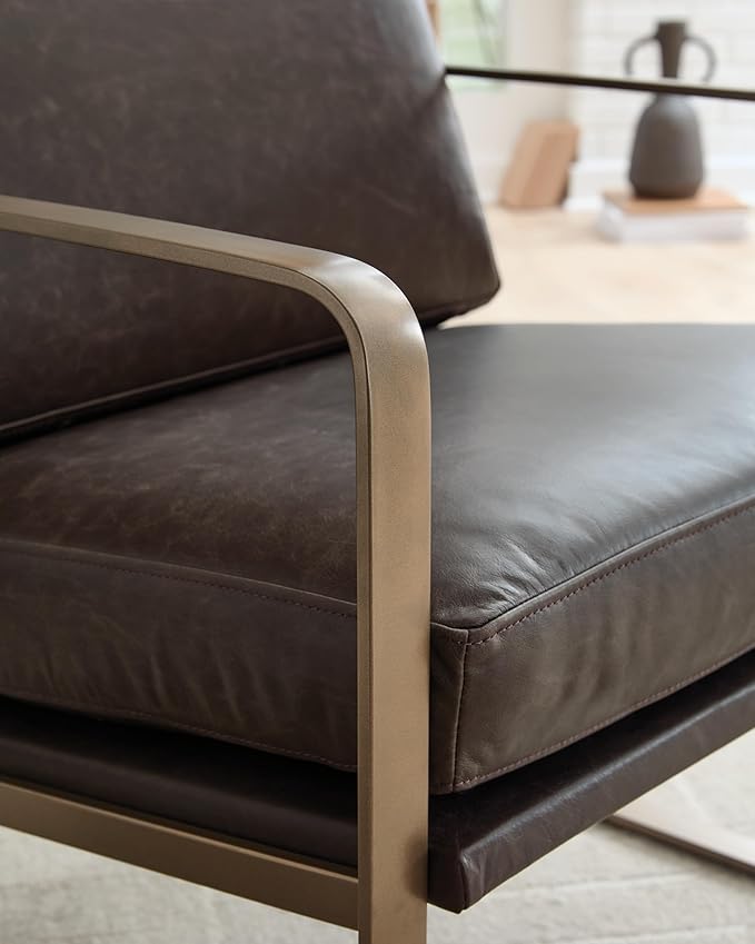 Signature Design by Ashley Bradett Modern Leather Upholstered Accent Chair with Metal Frame Dark Brown &amp Metallic
