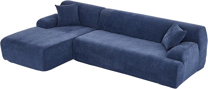 2 Piece Large L-Shape Modular Sectional Sofa with Two Pillowsfor Living Room Office Apartment Bedroom Salon (Blue@Chenille)