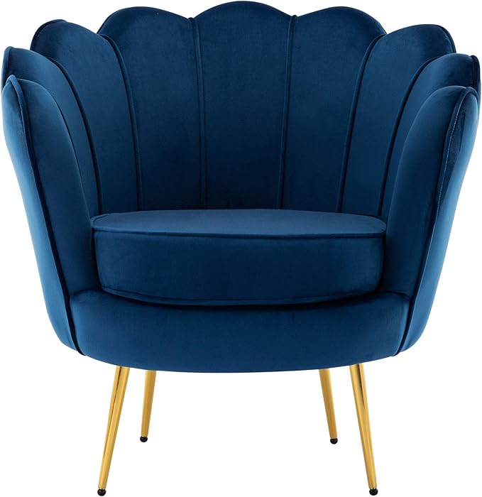 DAGONHIL Mid Century Modern Upholstered Accent ChairRetro Leisure Velvet Single Sofa with Golden Metal Legs for Living Room/Bedroom(Navy Blue)