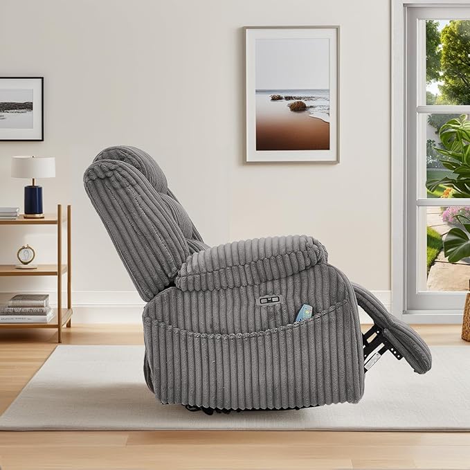 ERYE 41.8 Oversized Swivel Glider Rocker Chair Power Reclining Chair W/Vibration HeatUSB-C PortsModern Corduroy Upholstered Power Recliner Nursery Armchair Living Room