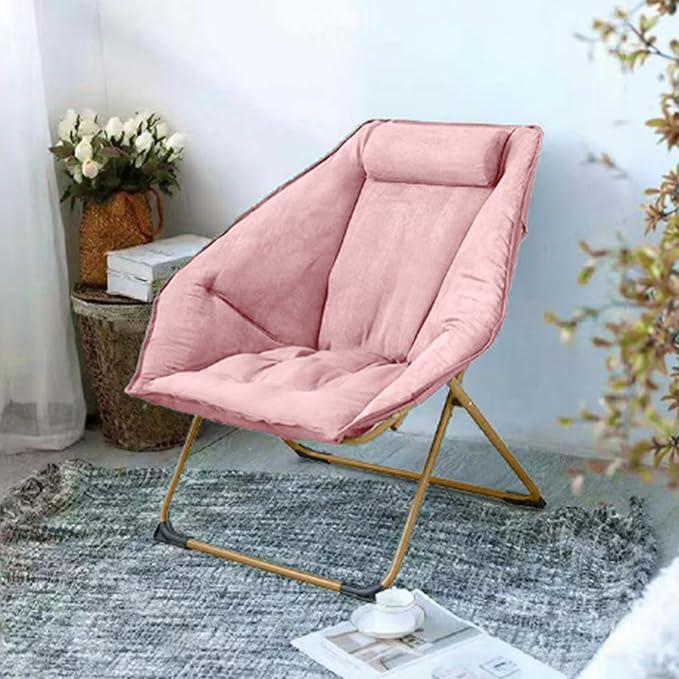 Hexagon Foldable Living Room Chair Saucer Chair for Adults Comfy Bedroom Lounge Chair Moon Chair Lazy Folding Chair for Dorm Rooms(Chair-Pink)