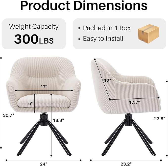 Modern Office Desk Chair Swivel Accent Chair No Wheels Fabric Upholstered Arm Chair Ergonomic Swivel Vanity Chair with Mid Back Arm Chair for Living Room Bedroom Home Office Beige