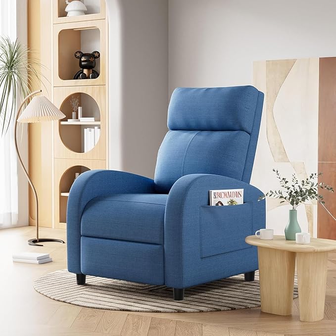 Homall Recliner Chair Recliner Sofa for Adults Recliners Home Theater Seating with Lumbar Support Reclining Sofa Chair for Living Room (Fabric Blue)