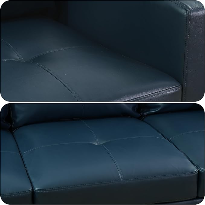 103.5 Inch Modern L-Shaped Couch PU Leather Sectional Sofa with Chaise Lounge 4-Seater Couch with Accent Pillows for Living Room Apartment Blue