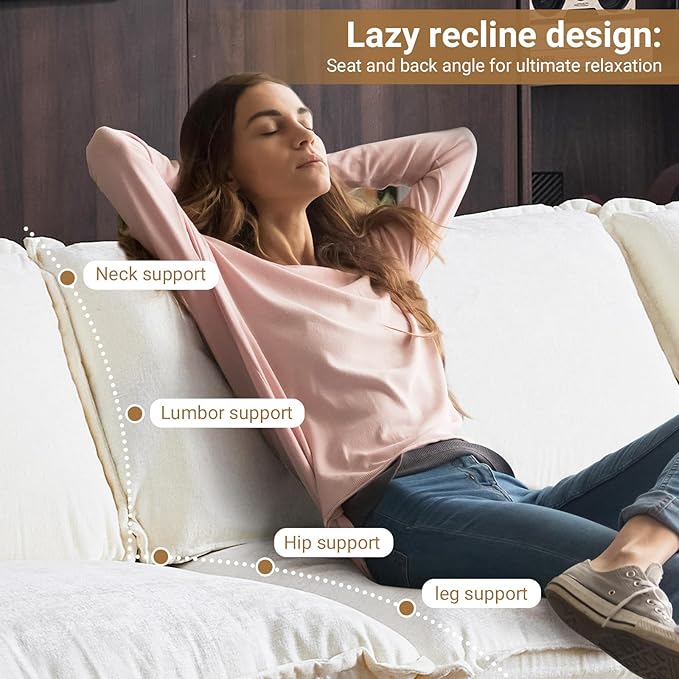 VINGLI 157 Cloud White/Cream Convertible Sectional Sofa Comfy U-Shape Extra Deep Seat Sofa Couch for Living RoomModern Chenille 4-Seat Convertible Sofa with 3 Movable Ottomans for Small Space