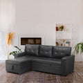 Naomi Home L-Shaped Reversible Sectional Sofa with Pull-Out Sleeper Bed and Storage Chaise Black Air Leather