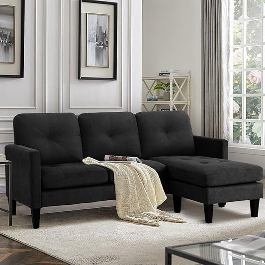 L-Shaped Couch with Reversible ChaiseConvertible Sectional Sofa CouchModular Couch SetLiving Room Furniture SetsCouches for Living Room Apartment and Small Space (Black)