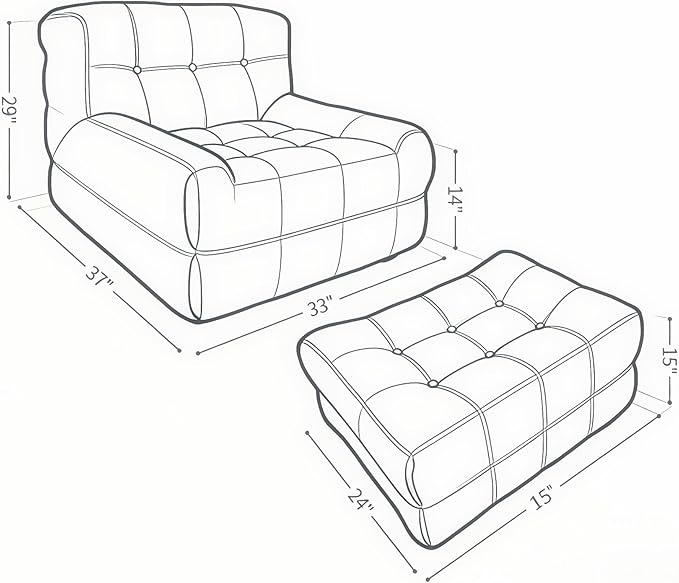 Bean Bag Chair - Memory Foam Bean Bag Chair for Adults Comfy High-Resilience Single Sofa Small Space Floor Chair Chaise Lounge for Living Room Bedroom (Black Square + Ottoman)