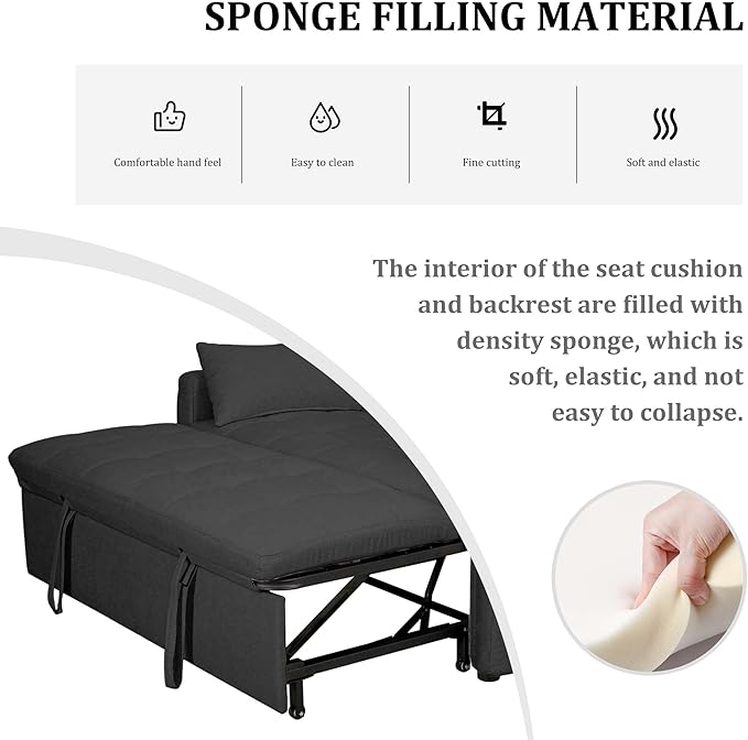 66 Grey Sofa Sleeper Loveseat Sofa Bed Queen Size Pull Out Couch with 2 Pillows Pocket &amp Adjustable Backrest Small Couch Bed for Small Spaces Bedroom Apartment Living Room | Convertible Ad