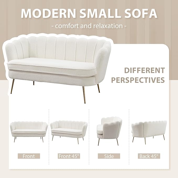 Aoiy &amp Wifon 59 W Comfy Small Loveseat for Small Spaces Upholstered 2-Seat Settee Loveseat with Metal Legs Boucle Ivory