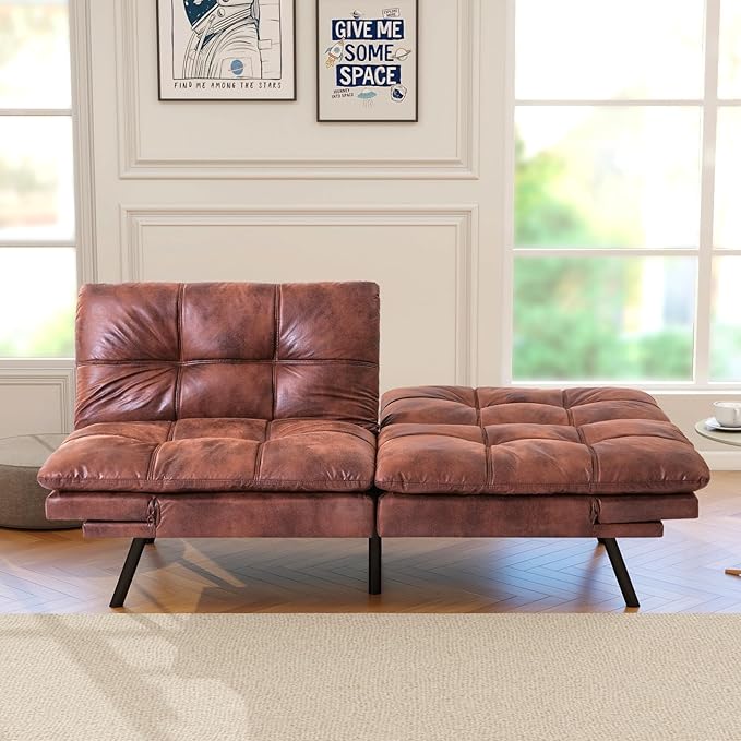 Opoiar Modern Sleeper SofaConvertible Couch BedMemory Foam Adjustable Armrest&ampBackrestFaux Leather Futon Sets for Compact Living SpacesOffice Sofabed Brown-002 SF-PU-002