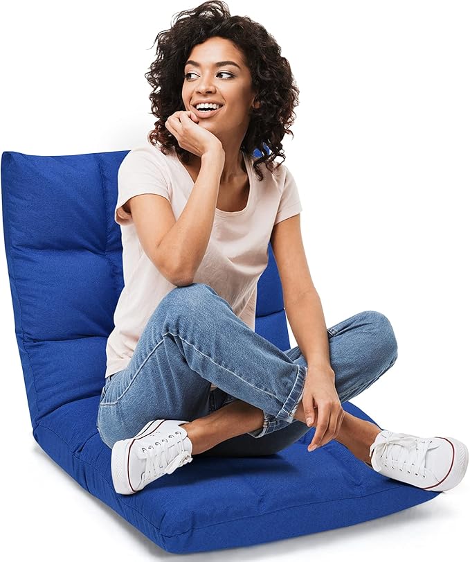 Giantex Floor Sofa Chair Video Gaming Chair with 14 Adjustable Position Padded Back Support Floor Cushioned Seat Folding Lazy Chair for Meditation Reading Watching Living Room Recliner(Blue)