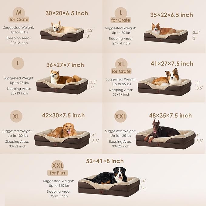 EHEYCIGA Orthopedic Dog Bed for Large Sized Dog 41x27x7.5 Inch Large Memory Foam Dog Couch Bed with Sides Waterproof Liner &amp Washable Removable Cover Bolster Pet Sofa Brown