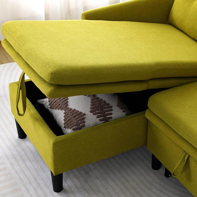 78 L-Shaped Sleeper Sofa Bed Couch 3-Seater Reversible Pull Out Couch Bed with Storage Chaise Lounge Cotton-Linen Pullout Sofabed Sectional Couches for Living Room Apartment Green