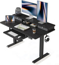 FEZIBO Standing Desk with Drawers and Keyboard Tray 48×24 Electric Height Adjustable Table with Monitor Shelf Computer Home Office Sit and Stand up Workstation Black