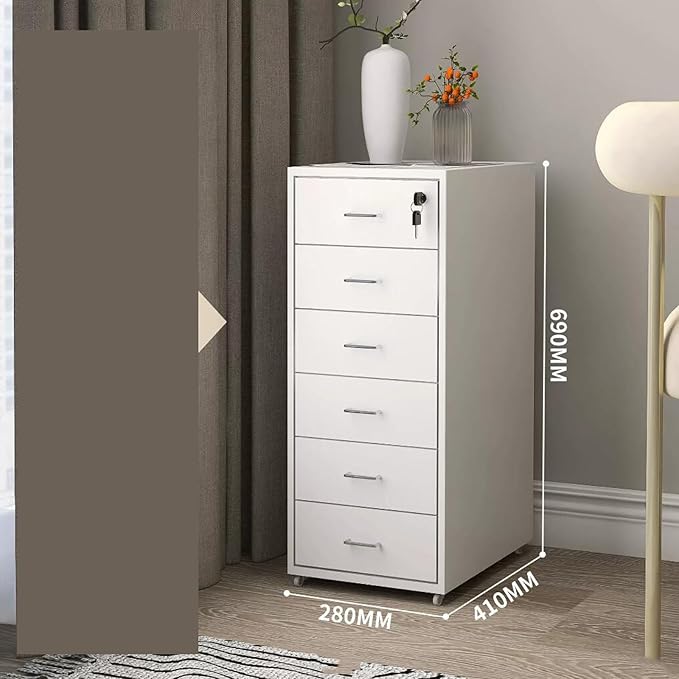 File Cabinet Six Drawer Cabinet Office with Lock Storage Cabinet Iron Data File Storage Cabinet (Color : White)