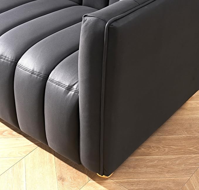 Direct Glam Fabric Upholstered Solid Wood Frame 82.7 Art Deco Sofa for Living Room Office Sophisticated 3 Seater Couch Black