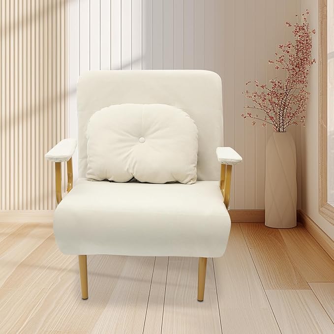 Convertible Sofa Bed Folding Sleeper Chair with 5-Position Adjustable Backrest Pull Out Couch Folding Sofa Bed for Living Room Bedroom Office Dorm and Small Spaces (Beige)