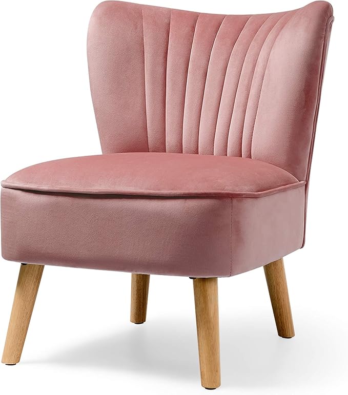 S AFSTAR Armless Accent Chair Velvet Modern Chair with Rubber Wood Legs and Thick Sponge Seat Upholstered Leisure Wingback Sofa Chair for Living Room for Bedroom Living Room (1 Pink)