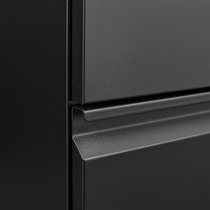 Lateral File Cabinet with 2 Drawers Lockable Metal Stainless Steel Filing Cabinet for Legal/Letter A4 Size Heavy Duty Rolling Home Office Under Desk Organizer Storage Black