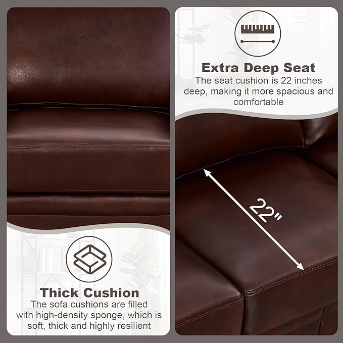 2 Piece Faux Leather Sofa SetModern Chair and Couch Sets with StorageMid Century Couch with Rivet Rolled ArmComfy Deep Seat SofaFurniture for Living RoomOffice(Armchair+3 SeaterBurgundy)