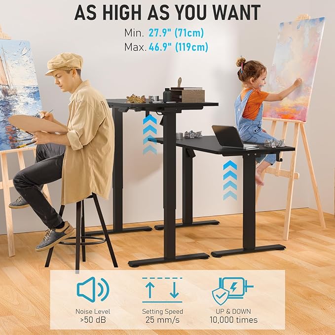 48 * 24 Electric Standing Desk Adjustable Height Sit Stand Up Desk Motorized Home Office Computer Gaming Workstation Desk