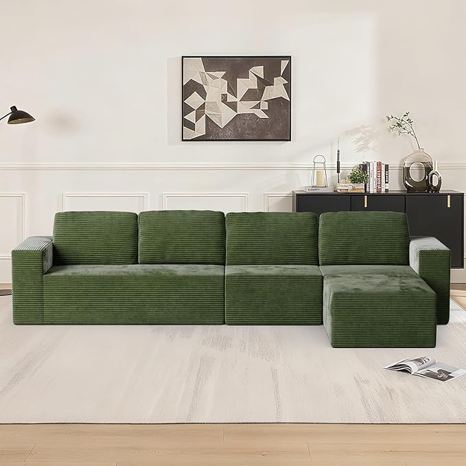 40 Memory Foam Couch Footrest Cloud Modular Sofa Ottoman Upholstered Floor Sofa Ottoman Upholstered Sofa for Bedroom Living Room No Assembly Required (Green Plush Corduroy Fabric)