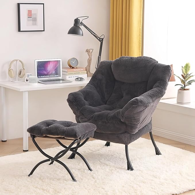 Tiita Lazy Chair with Ottoman Modern Large Accent Lounge Chair Leisure Sofa Armchair with Ottoman Reading Chair with Footrest for Bedroom Living Room Dorm Rooms Garden and Courtyard