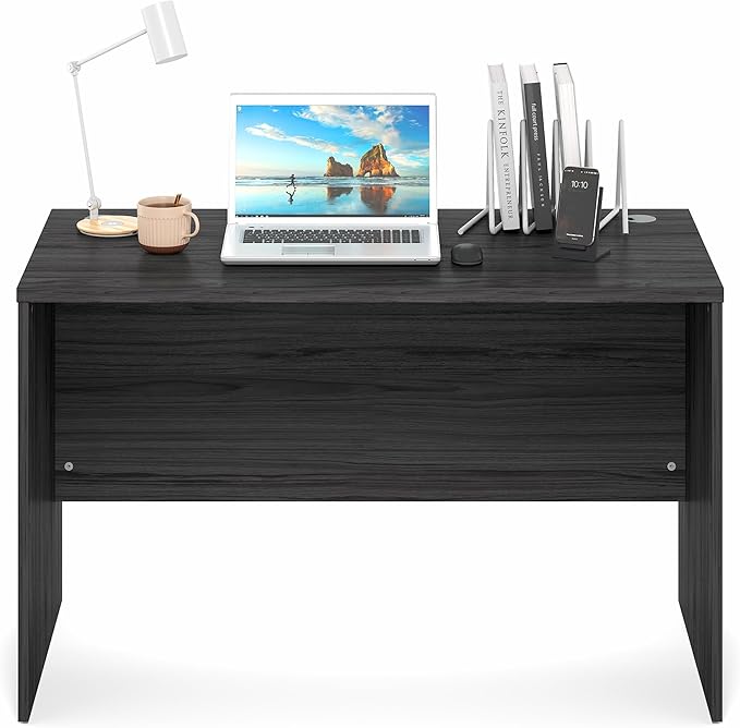 Furinno Roger Computer Desk 47 Inch Rectangular Executive Desk with Modesty Panel Home Office Desk with Thick Tabletop Desk Cord Grommet Scratchproof for Home Study Office Coastal Grey